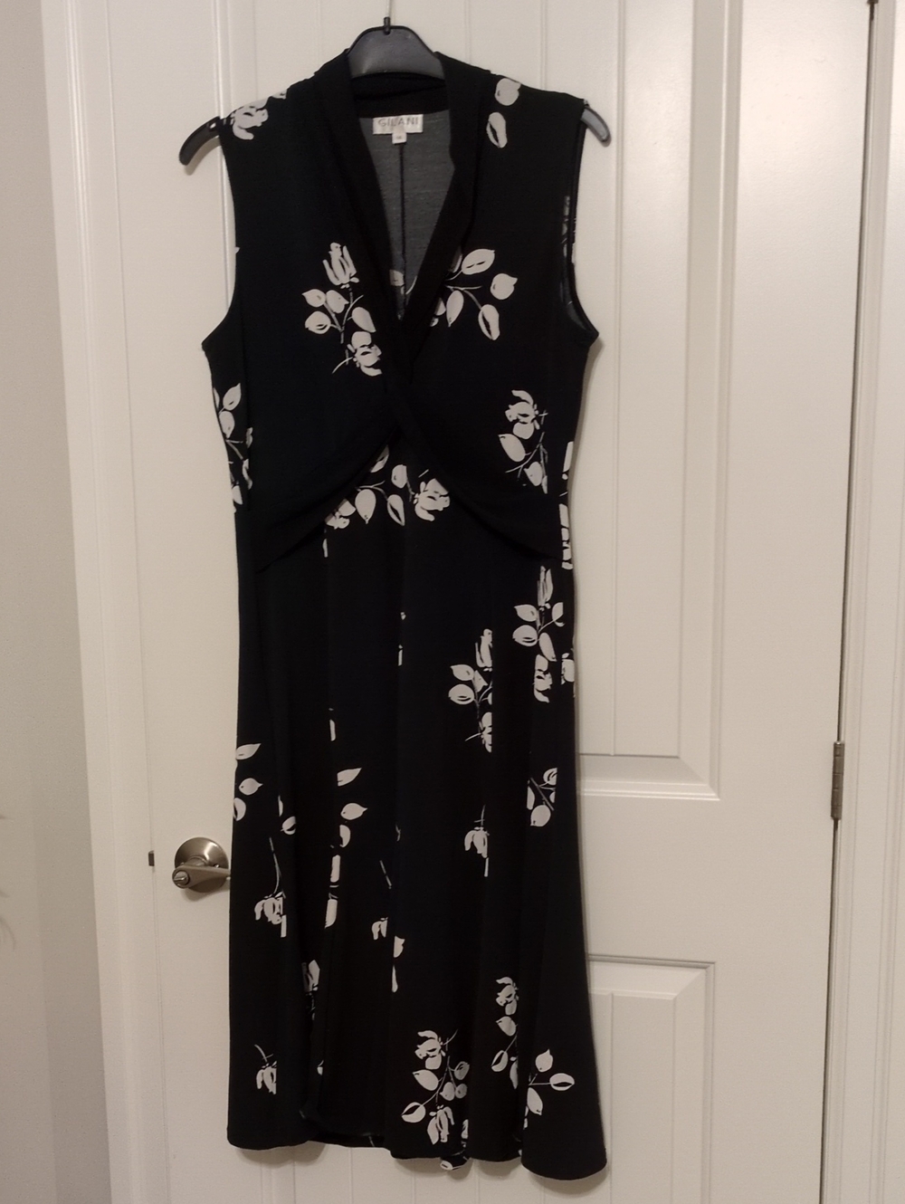 Sleeveless Black Midi Dress with White Floral Print by White House Black Market